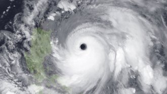 A satellite image of Typhoon Doksuri