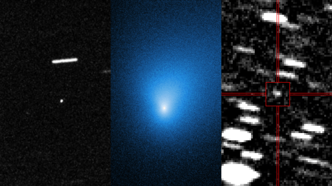 three interstellar objects ‘Oumuamua (left), 2I/Borisov (center) and 3I/ATLAS (right)